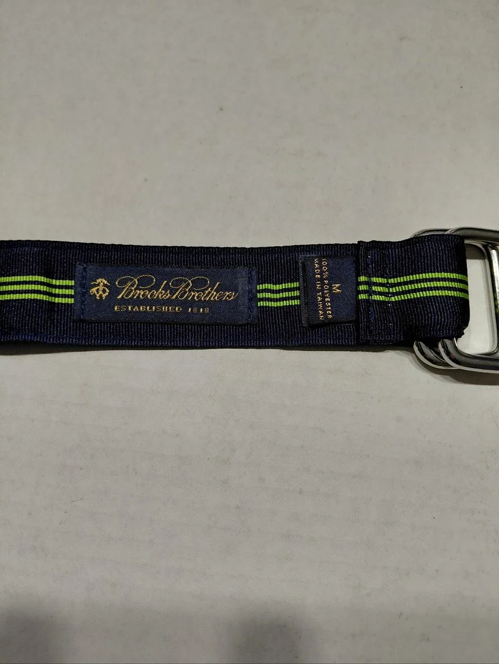Brooks Brothers Green And Navy Blue Ribbon Double D Ring Belt